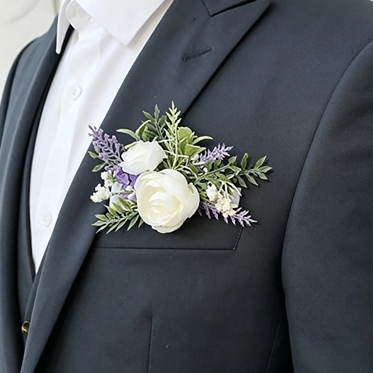 Men'S Grooming For Wedding - 1 Stuks Heren Boutonniere Kunstbloem Bruidegom