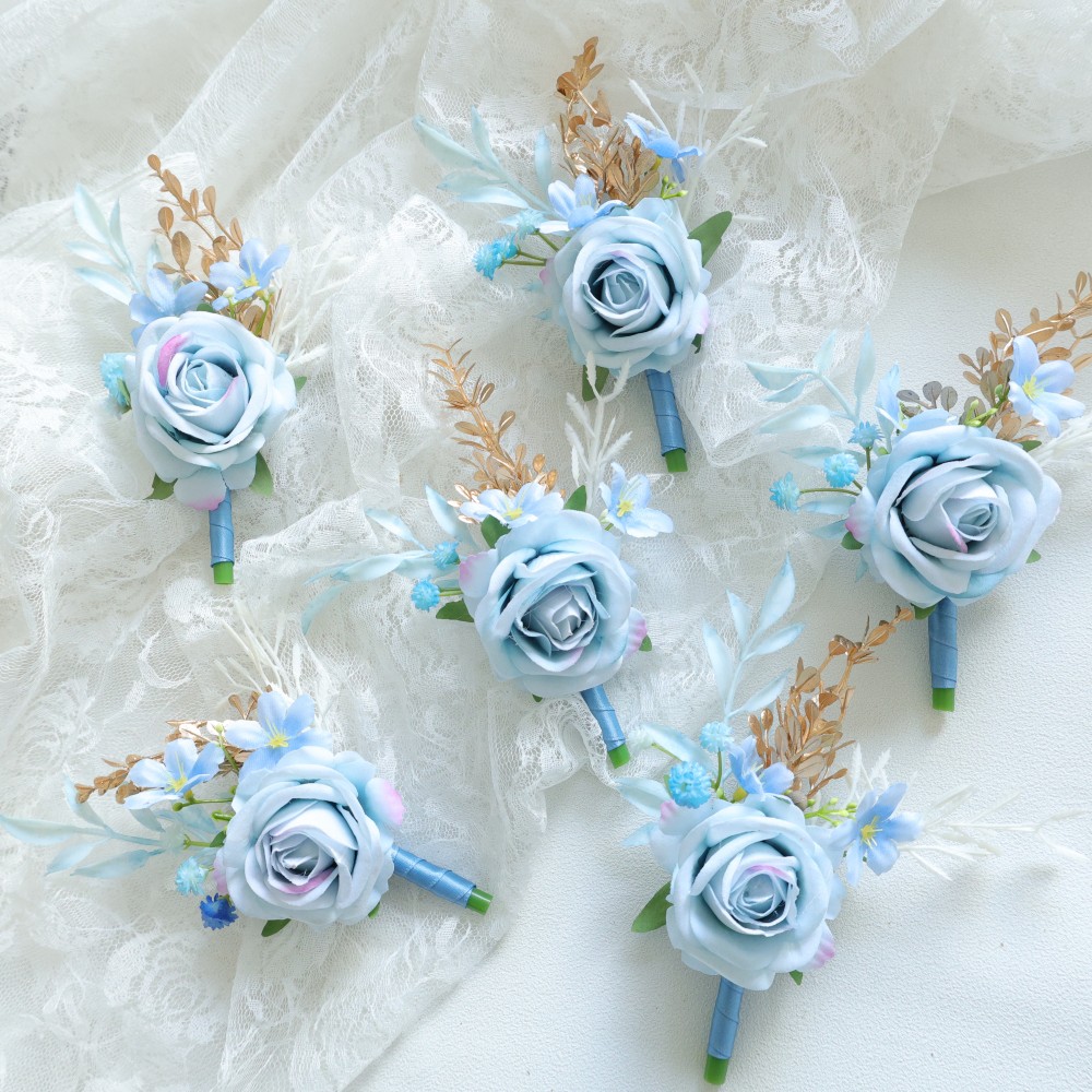 Blauwe pols corsage en boutonn - Men'S Grooming For Wedding recensie en prijs